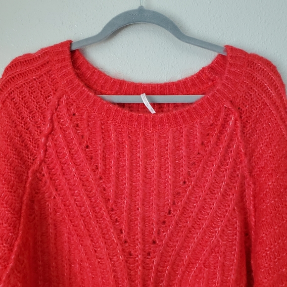 Free People Red Hot Carter Knit Pullover Balloon Sleeve Sweater Top Womens M - Picture 9 of 13